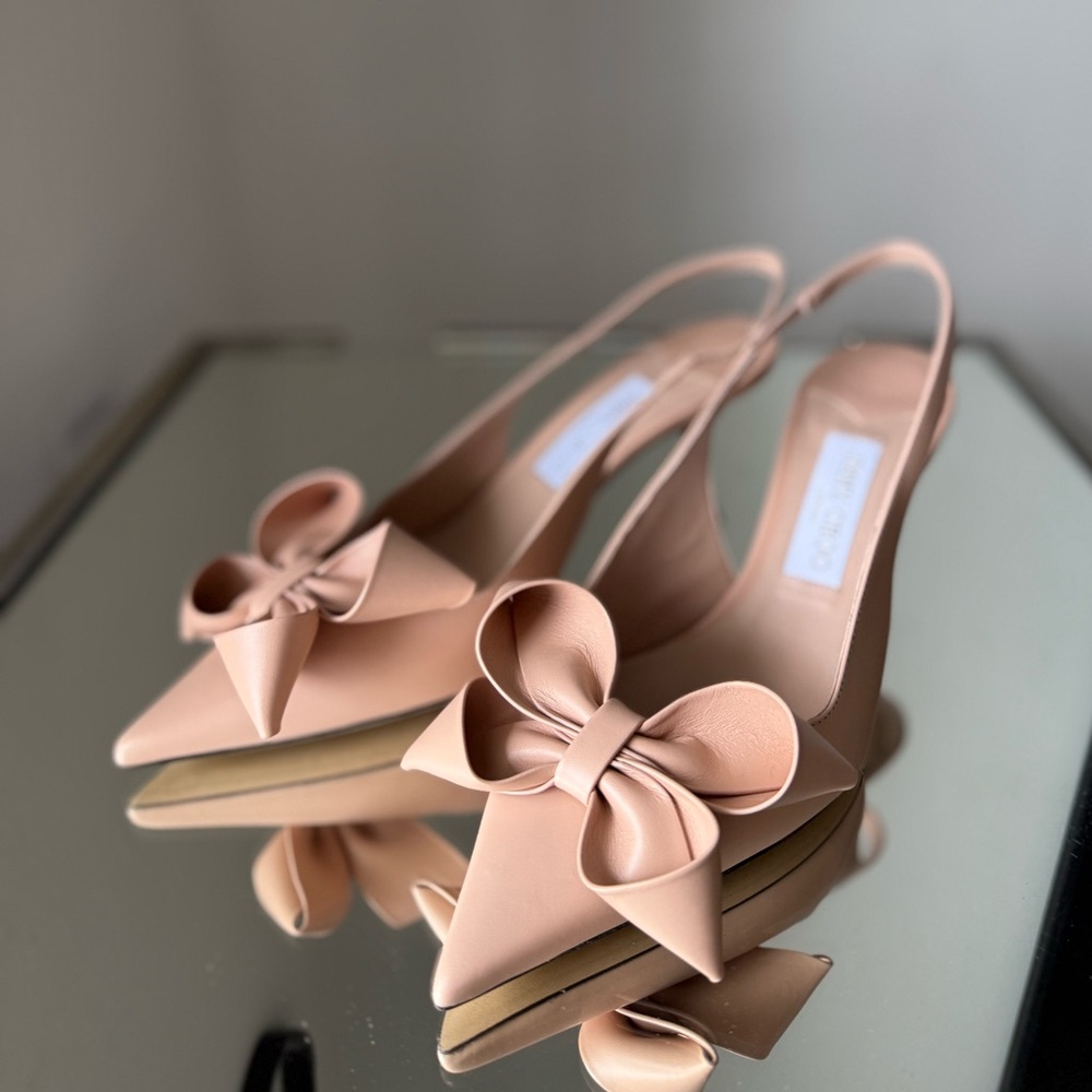 New Jimmy Choo Staz 70 Leather Bow Slingback Pumps 40 - Picture 10 of 11